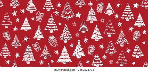 Christmas tree, New Year set, hand drawn illustrations. Vector.	