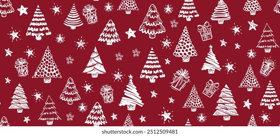 Christmas tree, New Year set, hand drawn illustrations. Vector.	