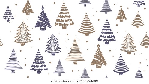 Christmas tree, New Year set, hand drawn illustrations	