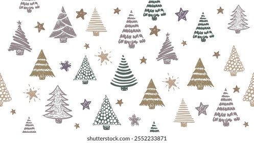 Árbol de Navidad, Nuevo año conjunto, ilustraciones dibujadas a mano