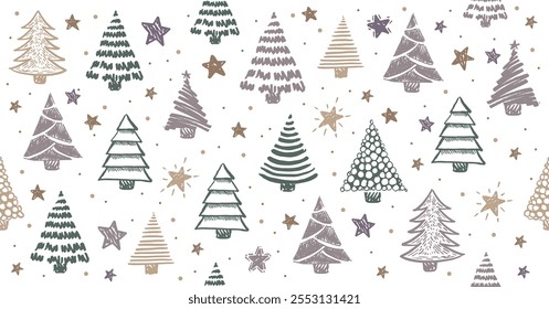 Weihnachtsbaum, Neujahrsgarnitur, handgezeichnete Illustrationen