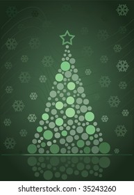 Christmas tree New Year's card made from rounds and snowflakes