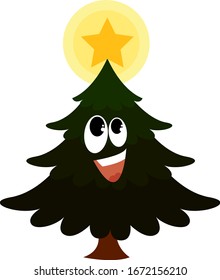 Árbol de Navidad en la noche, ilustración, vector sobre fondo blanco.
