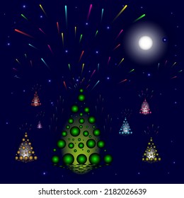 Christmas tree at night with moon and salt