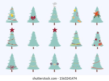 Christmas tree object collection.Vector illustration for icon,logo,sticker,printable.Editable element