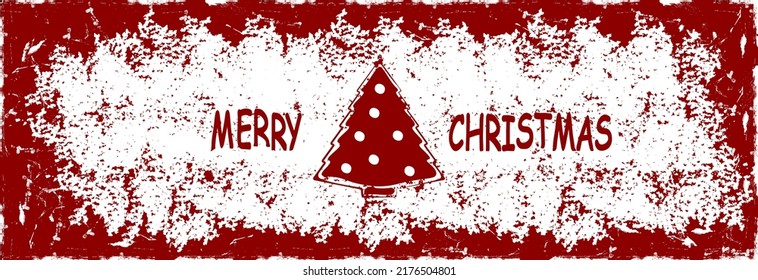 Christmas tree and old shabby retro red background.