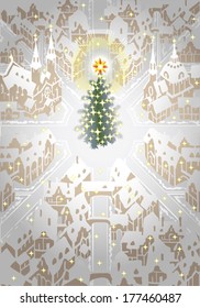 Christmas tree in the old town - monochrome