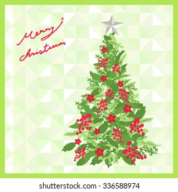 christmas tree on abstract background, merry christmas card, vector
