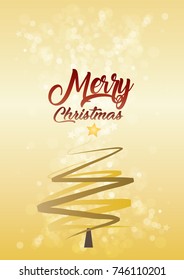 Christmas Tree on abstract glitter of Gold background, Glitter on Gold, Vector design, Bokeh on Gold modern elegant background