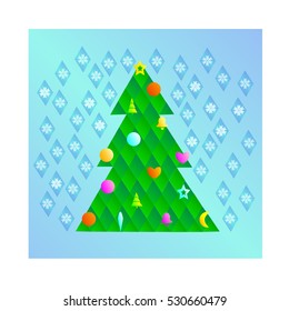Christmas tree on the background of falling snow