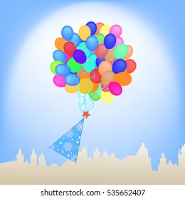 Christmas tree on the balloons, vector illustration