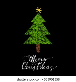 A Christmas tree on a black background , Christmas greeting card, vector illustration