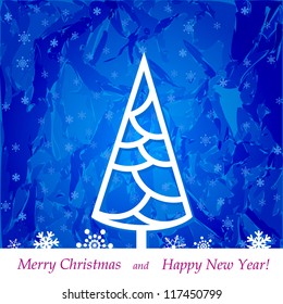 Christmas tree on a blue background with snowflakes, illustration