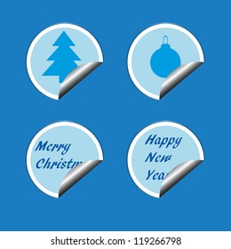 Christmas tree on a blue background and the ball stickers