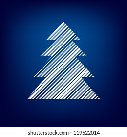 Christmas tree on blue background. Greeting card