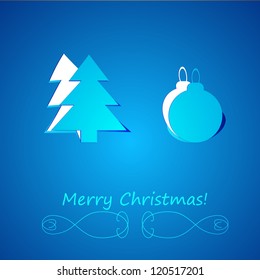 Christmas tree on a blue background and the ball stickers