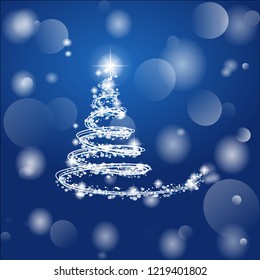
Christmas tree on a blue background with a cloud.