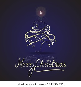 Christmas Tree On Blue Background - Vector Illustration, Graphic Design Editable For Your Design