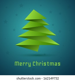 Christmas tree on blue background with stars. Vector illustration