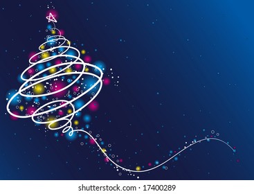 christmas tree  on the blue background, vector illustration
