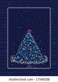 christmas tree  on the blue background, vector illustration
