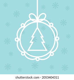 Christmas Tree on blue background, Christmas tree toy icon, silhouette decorations. Openwork toy. Template for wood carving, laser cutting. Postcard for Christmas, New Year. Vector illustration