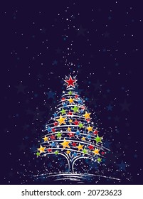 christmas tree  on the blue background, vector illustration