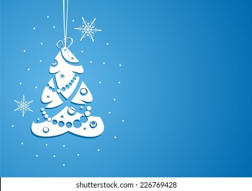 Christmas tree on blue background. Vector illustration. 