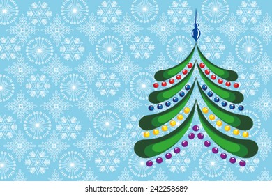 Christmas tree on blue background of snowflakes