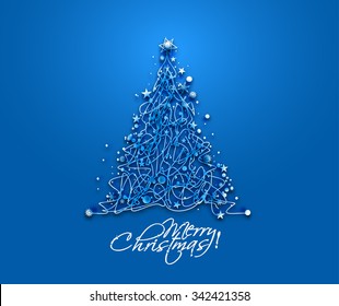 Christmas Tree on blue Background.