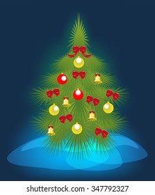 Christmas tree on a blue background. EPS10 vector illustration.