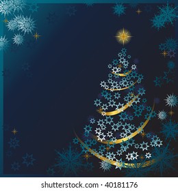 Christmas tree on blue background