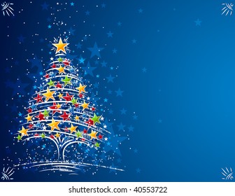 christmas tree  on the blue background, vector illustration