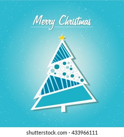 Christmas tree on blue background. Merry christmas