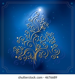 Christmas tree on blue background