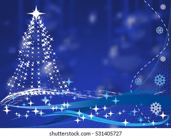 christmas tree on blue background with christmas balls. vector illustration