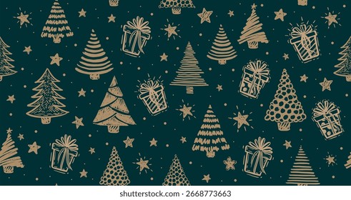 Weihnachtsbaum auf Blau, handgezeichnet	
