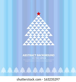 Christmas tree on a blue striped background with room for text. Vector EPS 10 illustration.
