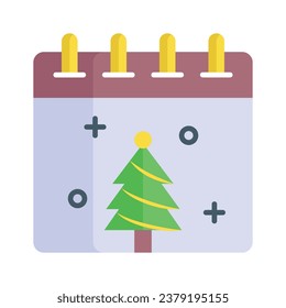 Árbol de Navidad en calendario, diseño vectorial de calendario de navidad