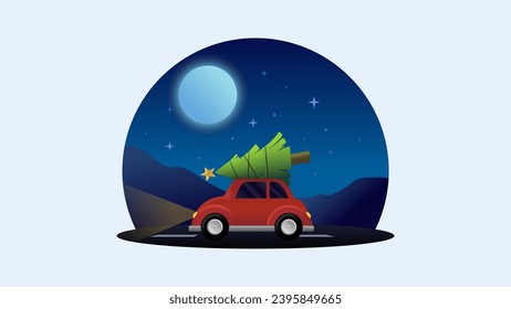 Christmas Tree on a Car During Christmas Night