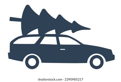 A Christmas tree on the car vector icon