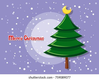 Christmas tree on color background. Happy New Year and decorative element. Vector illustration.