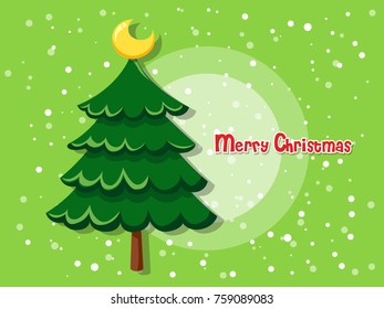 Christmas tree on color background. Happy New Year and decorative element. Vector illustration.