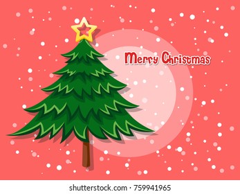 Christmas tree on color background. Happy New Year and decorative element. Vector illustration.