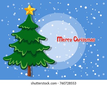 Christmas tree on color background. Happy New Year and decorative element. Vector illustration.