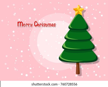 Christmas tree on color background. Happy New Year and decorative element. Vector illustration.