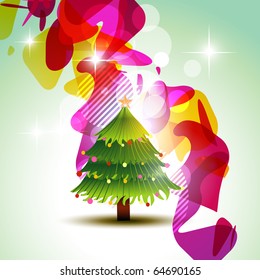 christmas tree on colorful background. Full editable vector illustration