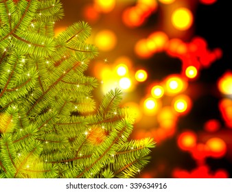 Christmas tree on cozy abstract background with light. Vector illustration merry christmas for cards, advertising banners. The image of the new year holiday.