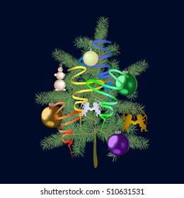 Christmas tree on a dark background, vector illustration