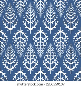 Árbol de Navidad sobre fondo azul oscuro patrón sin fisuras para el diseño. Fondo del libro de recortes de Navidad para textiles